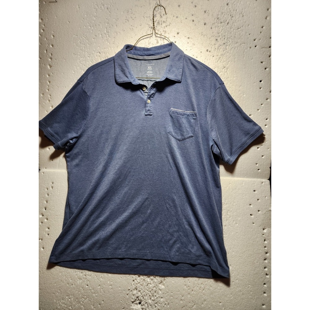 Tahari Shirt Men XXL Blue Collared Polo Short Sleeve Pocket Quarter Buttons
